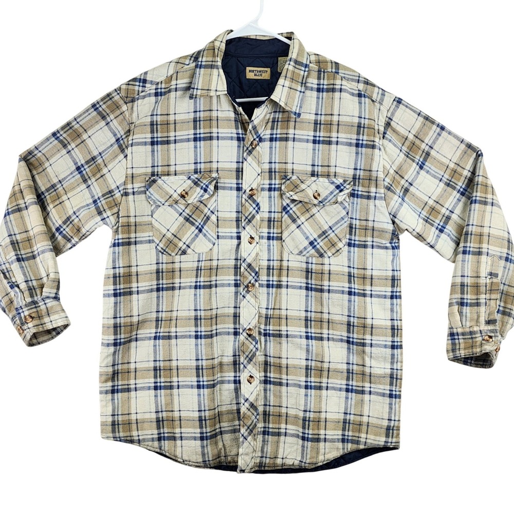 Northwest Blue Plaid Quilted Lined Flannel Shirt Jacket Men‎ L Trucker Shacket